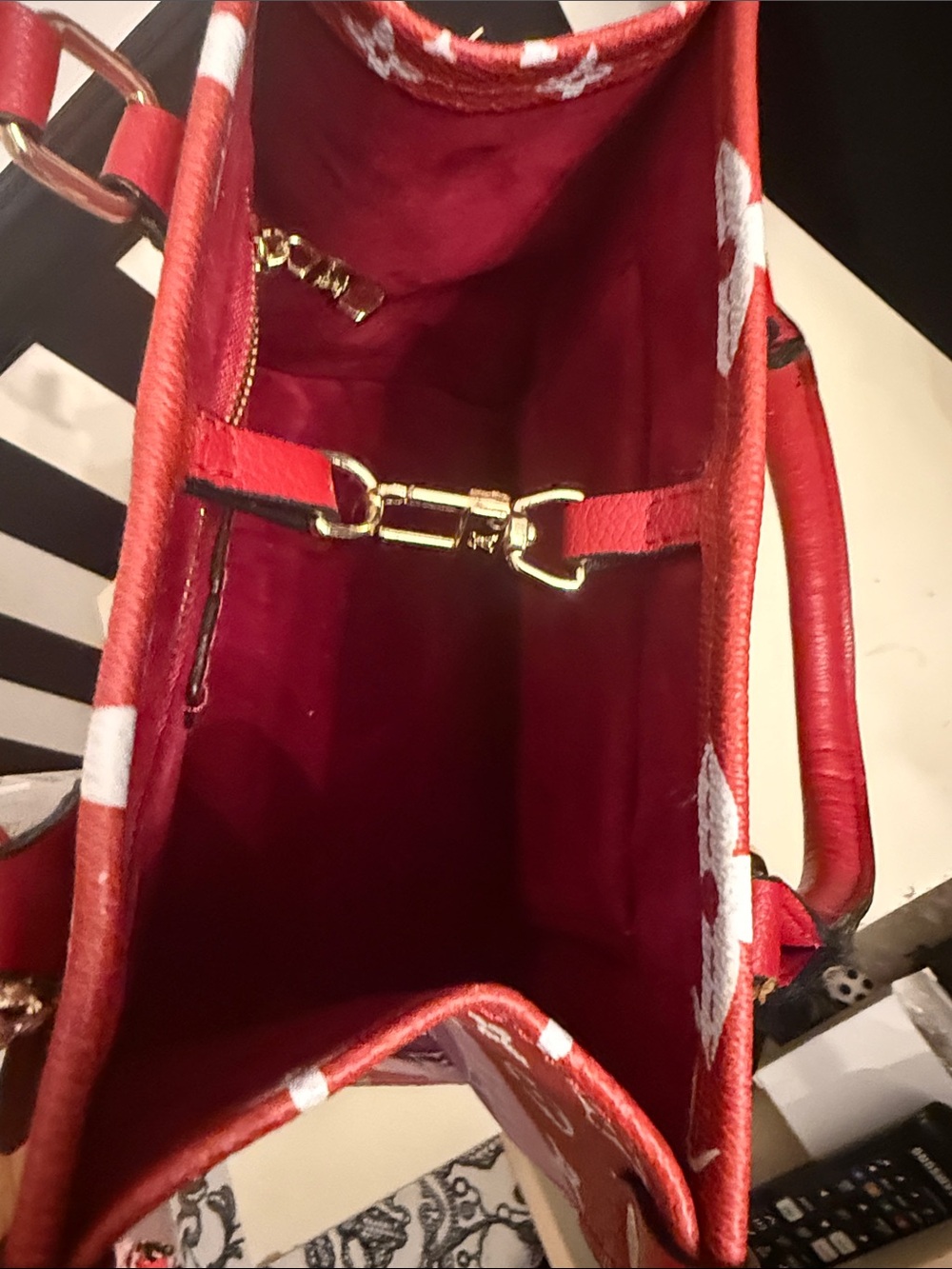Red, Pink & Purple MONOGRAM Mini Tote FAUX  with Gold Charm BNWOT - Picture 3 of 5